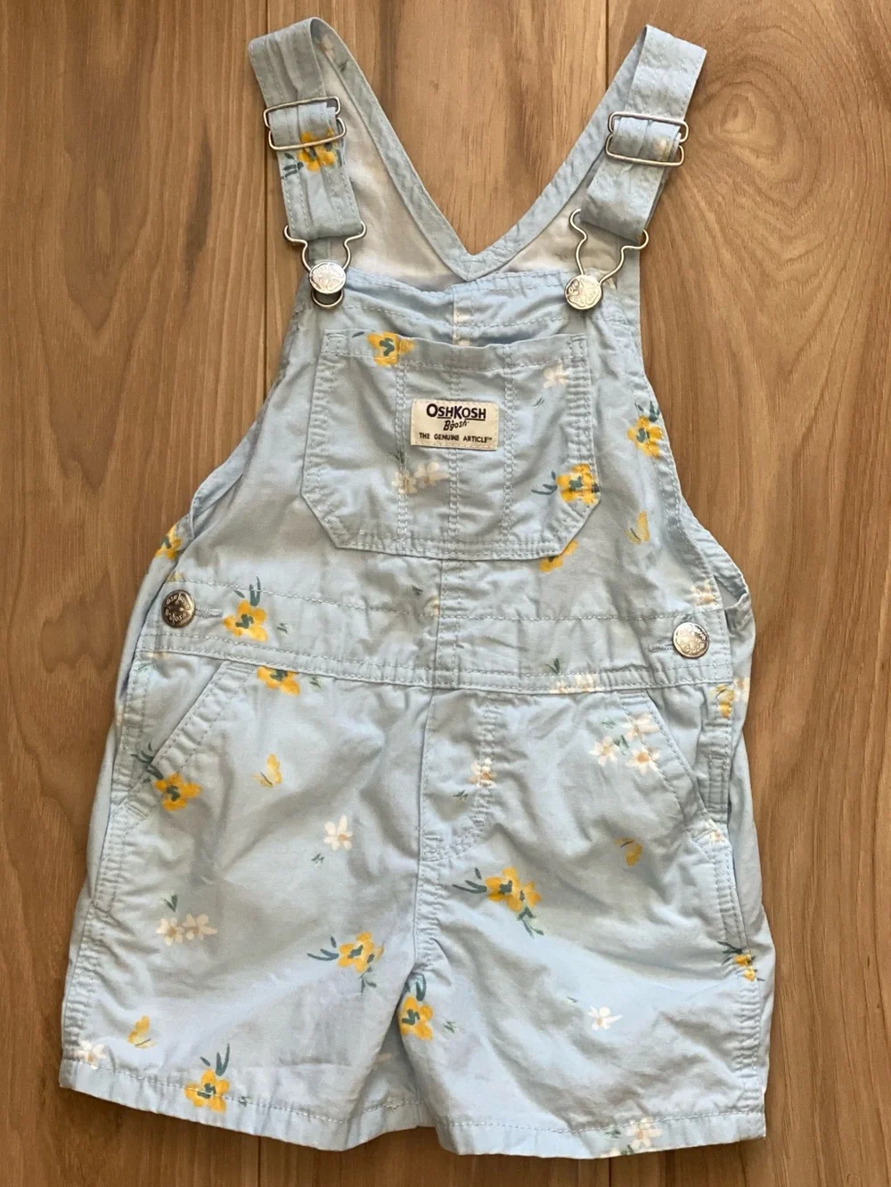 OshKosh B'gosh Blue Floral Shortalls Overalls Size 3T